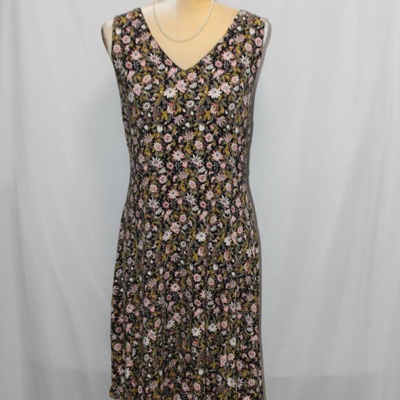 LOFT Floral V-Neck Flounce Flare Dress Forever Navy - Picture 5 of 16